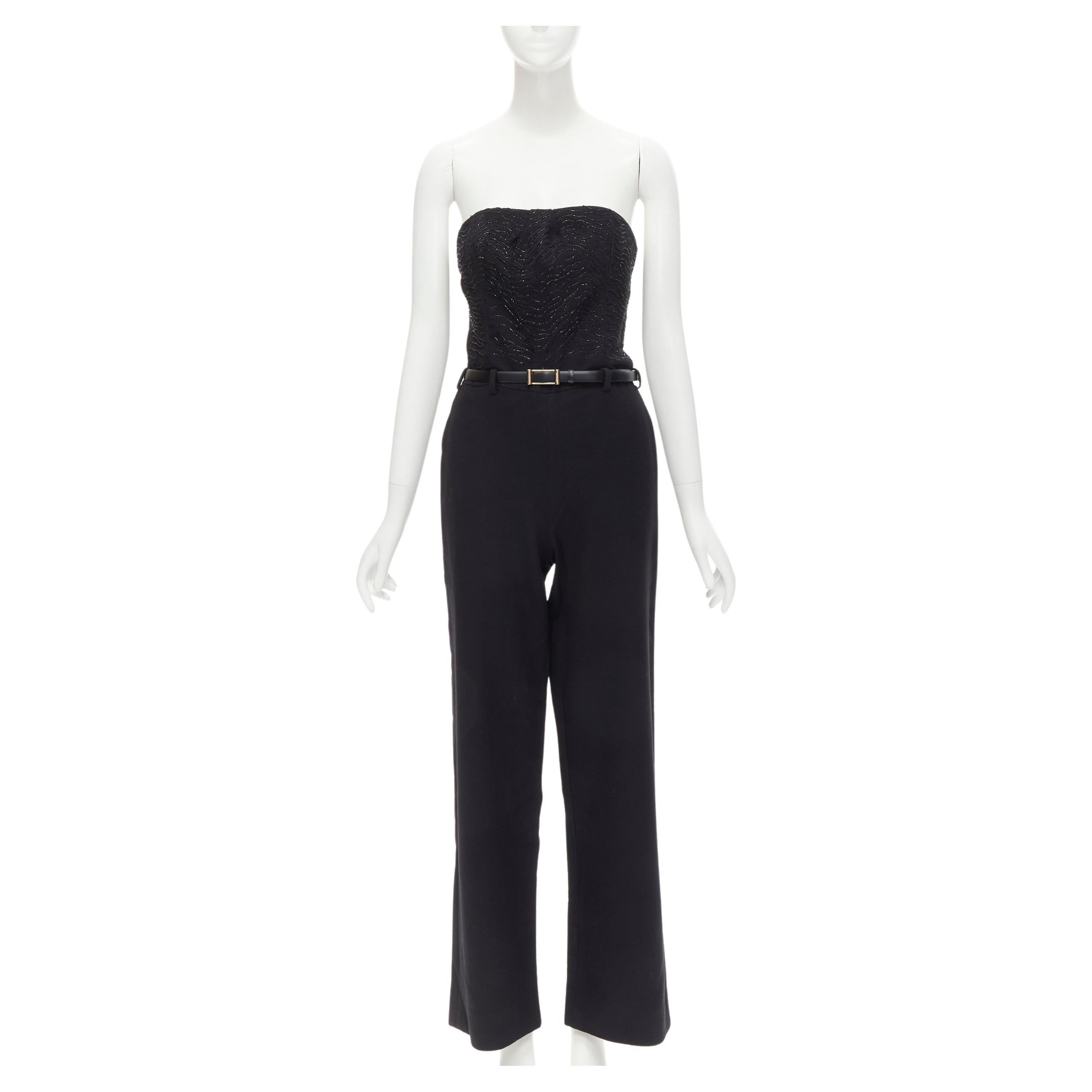 JASON WU 2014 Runway black bead embellished boned corset belted jumpsuit US2 XS