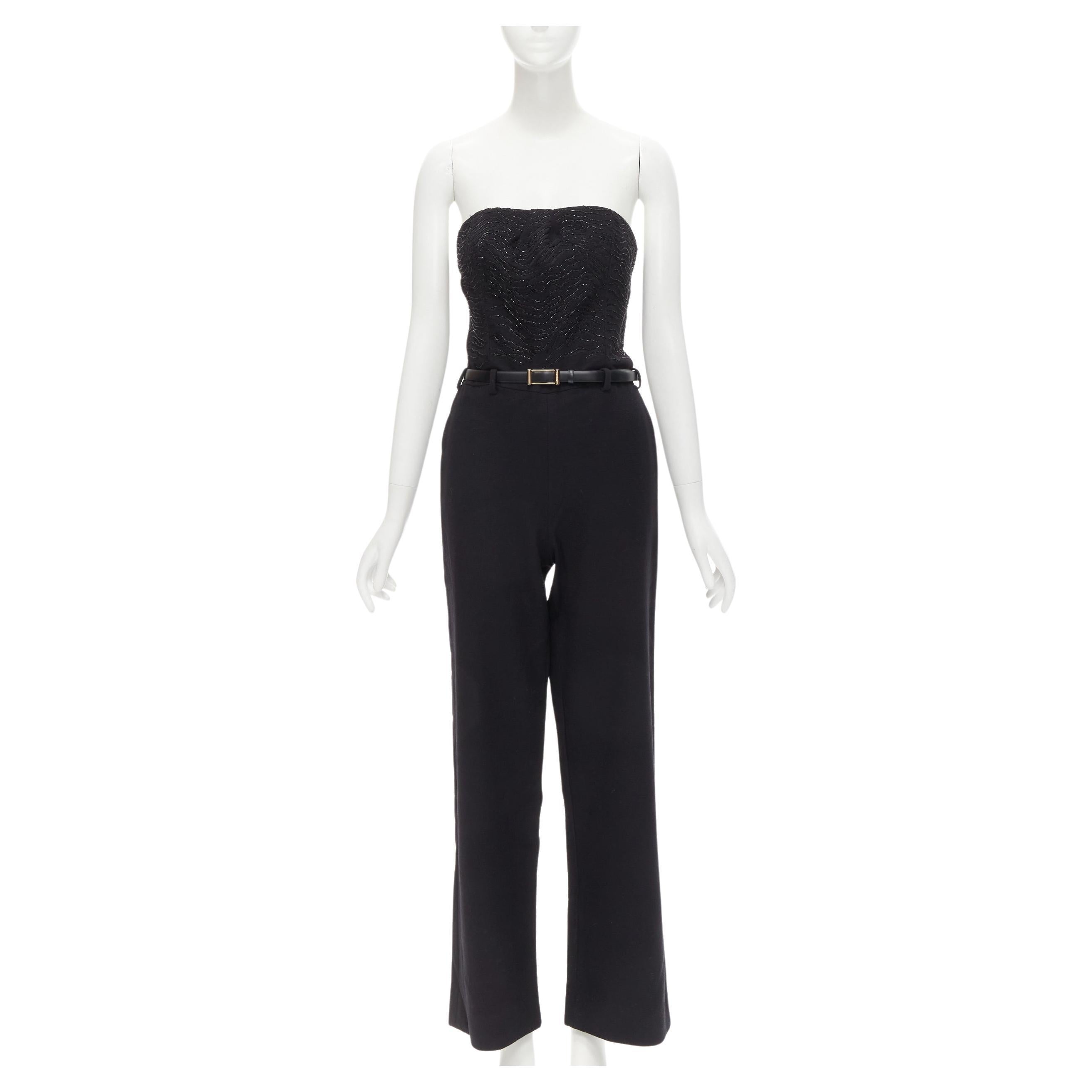 JASON WU 2014 Runway black bead embellished boned corset belted jumpsuit US2 XS For Sale