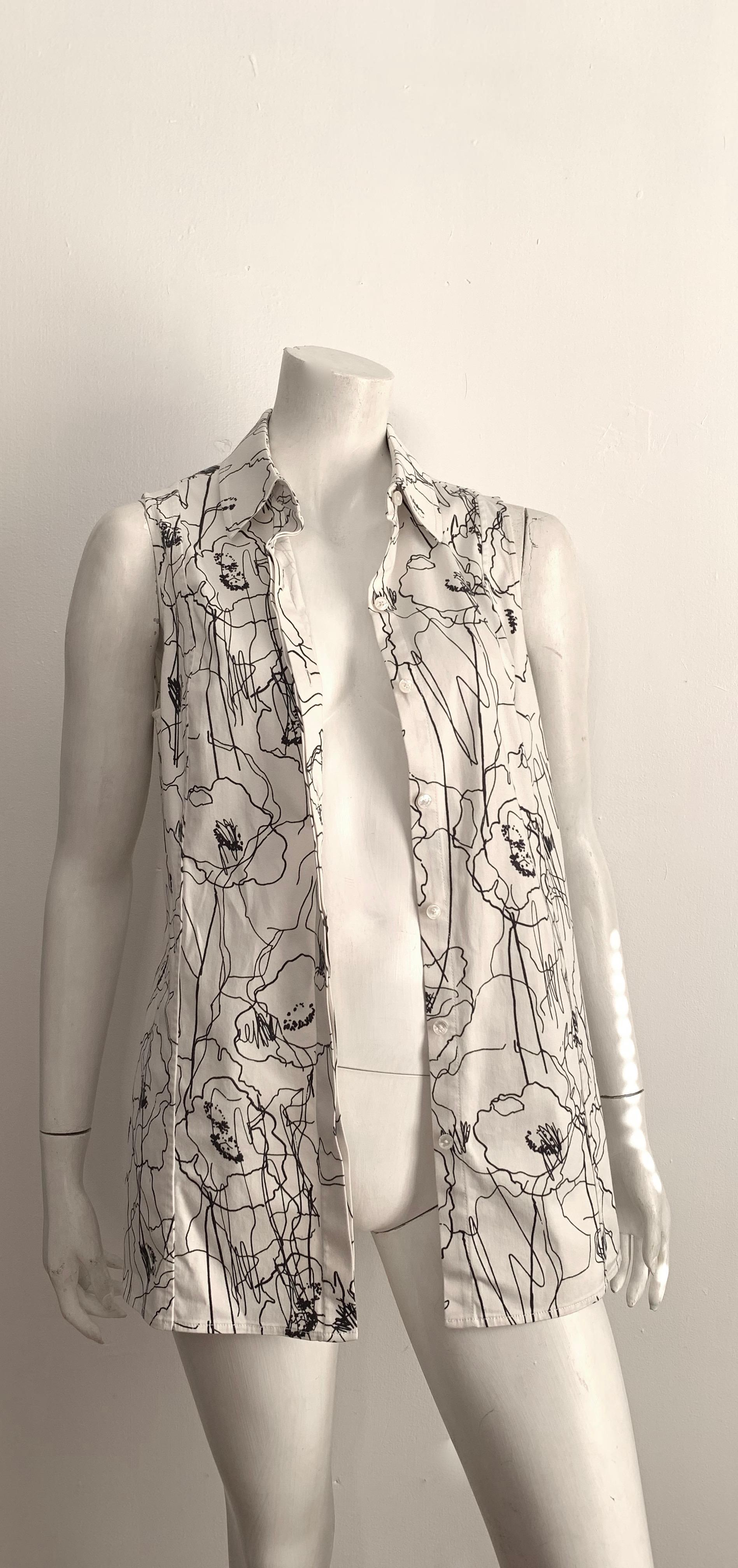 Jason Wu 2016 Resort Scribble Print Cotton Long Sleeveless Shirt Size 10.  For Sale 7