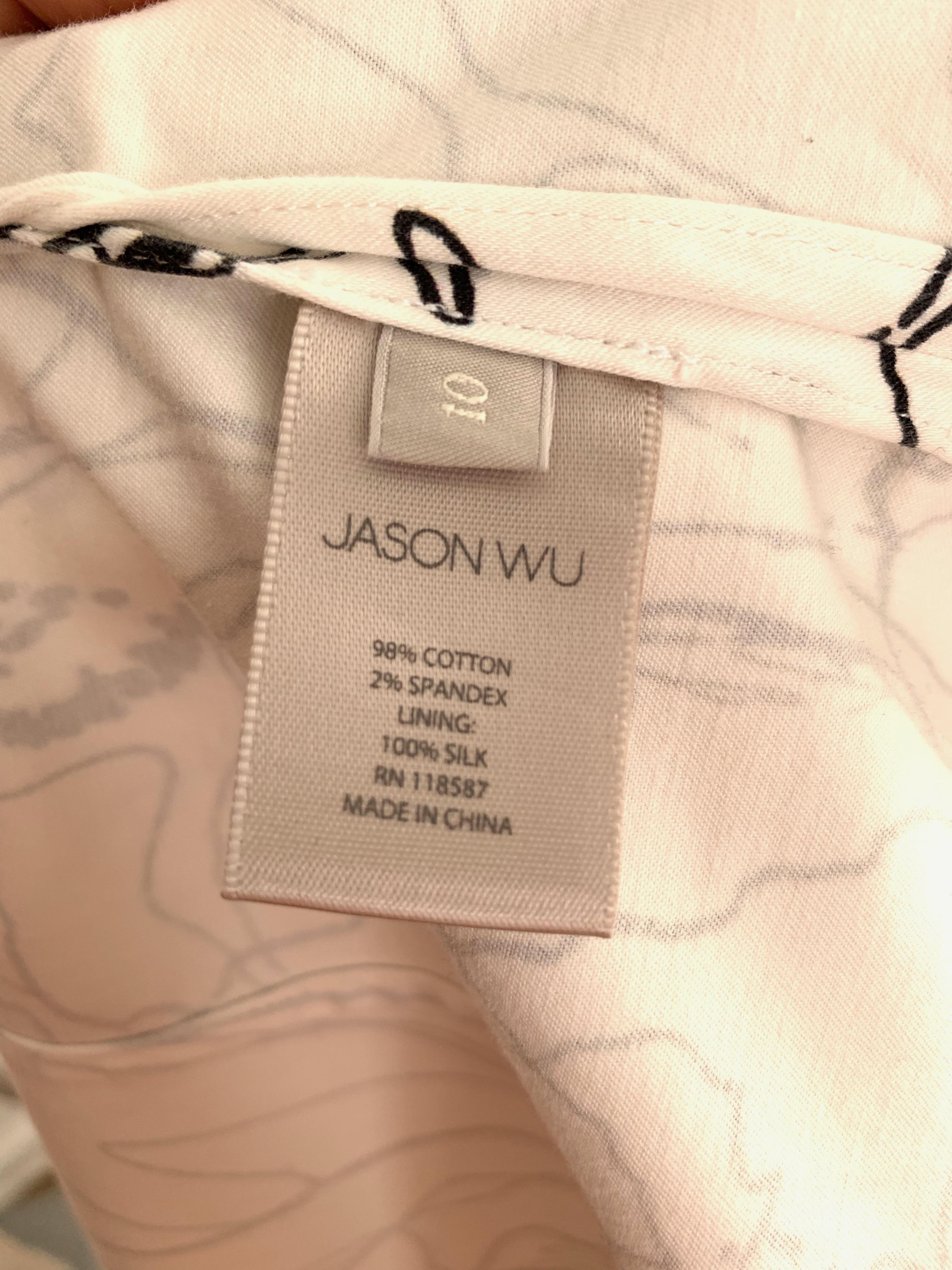 Jason Wu 2016 Resort Scribble Print Cotton Long Sleeveless Shirt Size 10.  For Sale 9