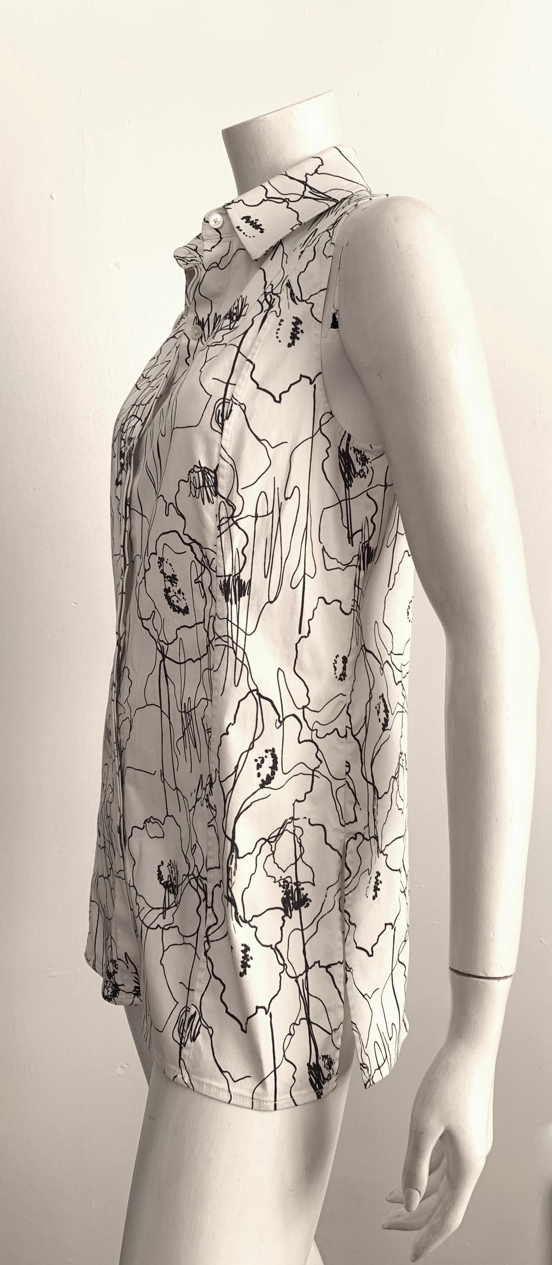 Jason Wu 2016 Resort Scribble Print Cotton Long Sleeveless Shirt Size 10.  For Sale 4