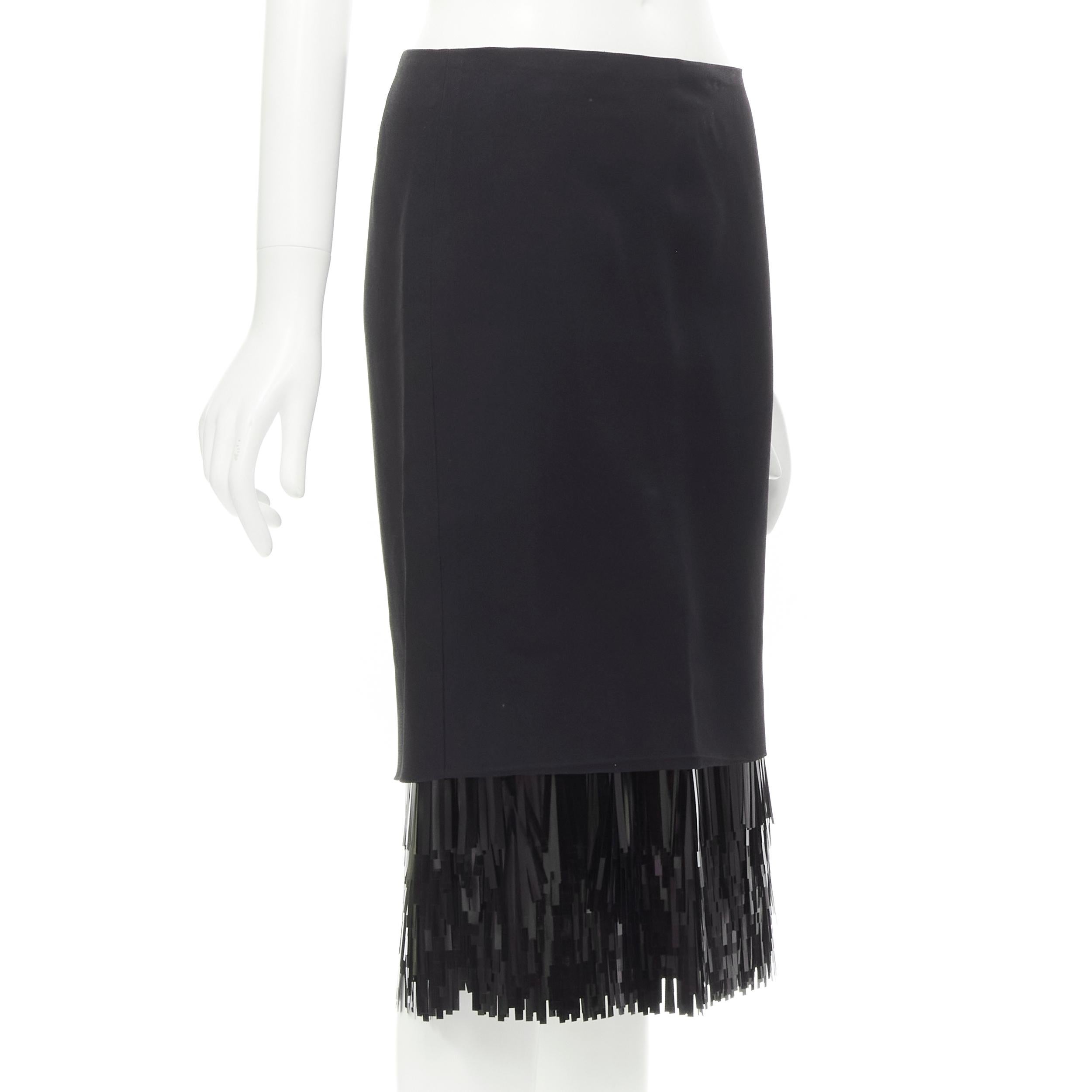 Black JASON WU black fringe sequins hem cocktail skirt US0 XS For Sale