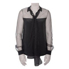 Jason Wu Black Silk Sheer Tulle Trim Bow Tie Concealed Button Front Shirt S