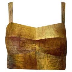 Top corto in cotone giallo con effetto crinkle, memory e tie-dye della collezione Jason Wu