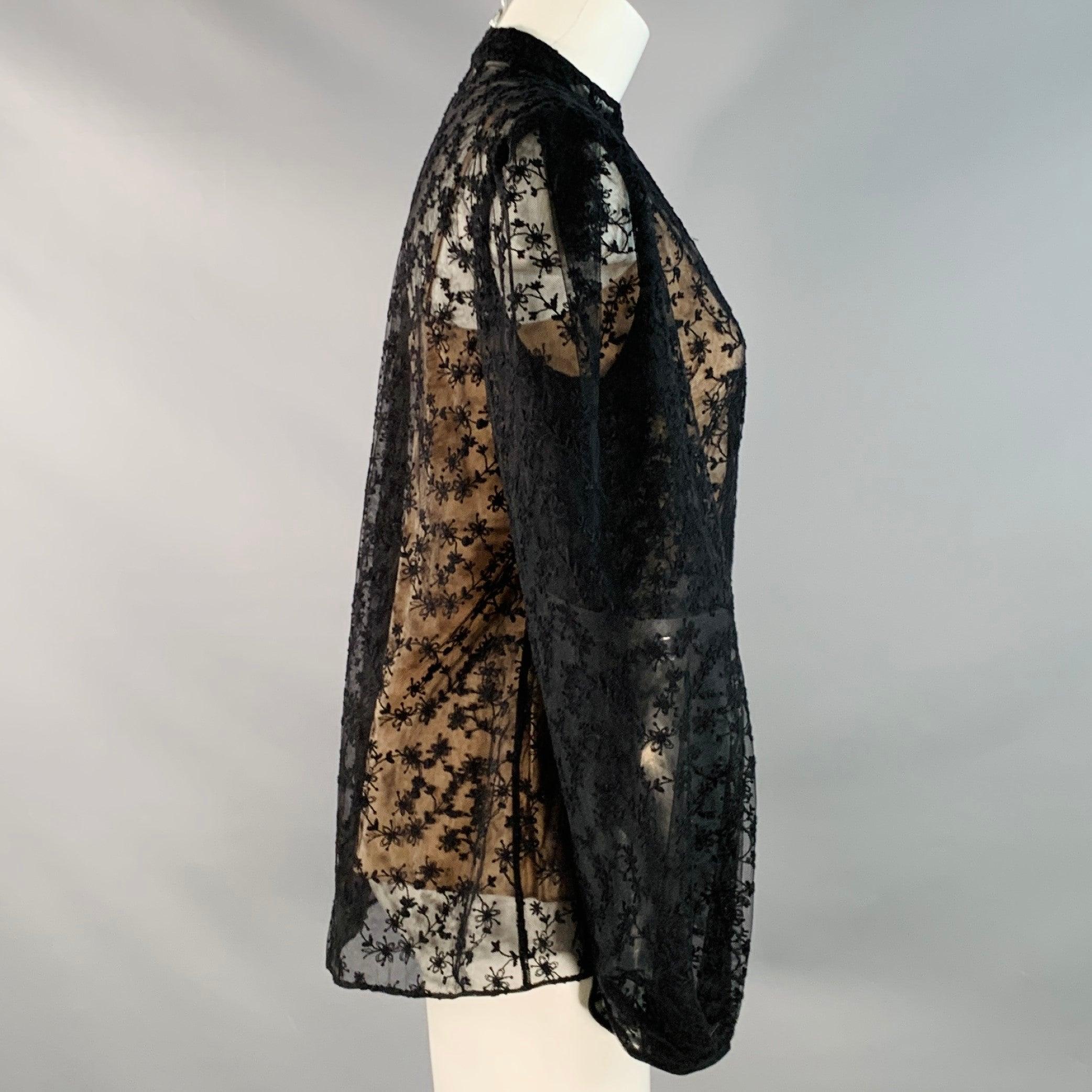 Nero Jason Wu COLLECTION Taglia 4 Camicetta di pizzo in poliammide nera senza colletto e senza camicia di campagna in vendita
