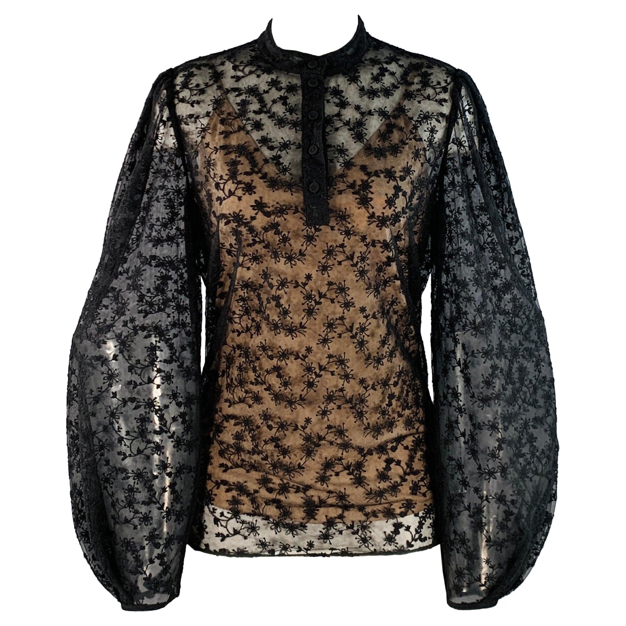 Jason Wu COLLECTION Taglia 4 Camicetta di pizzo in poliammide nera senza colletto e senza camicia di campagna in vendita