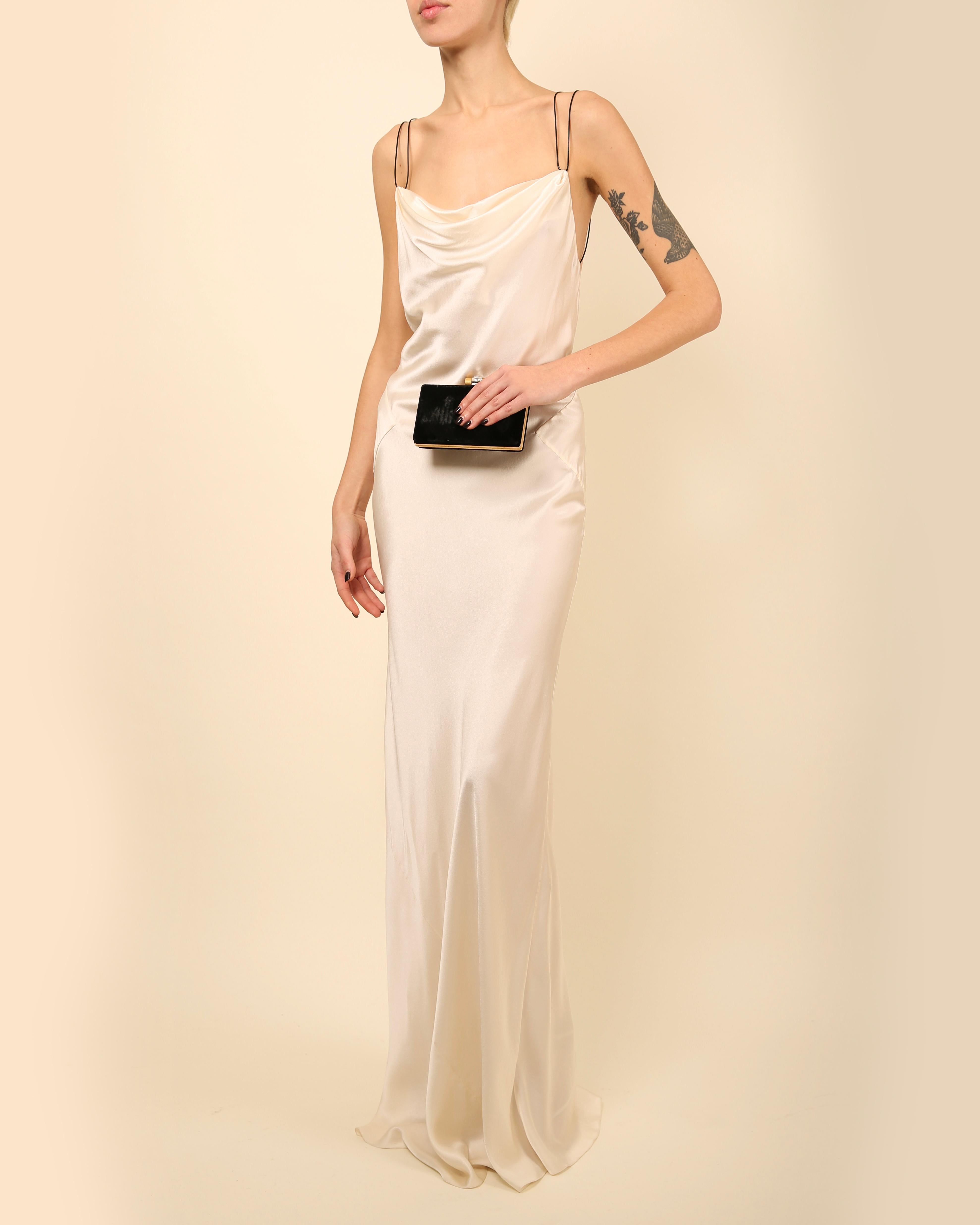 Jason Wu Elfenbein Schwarzes rückenfreies Maxi-Clip-Hochzeitskleid aus Seide mit Lederriemen und Lederriemen (Weiß) im Angebot