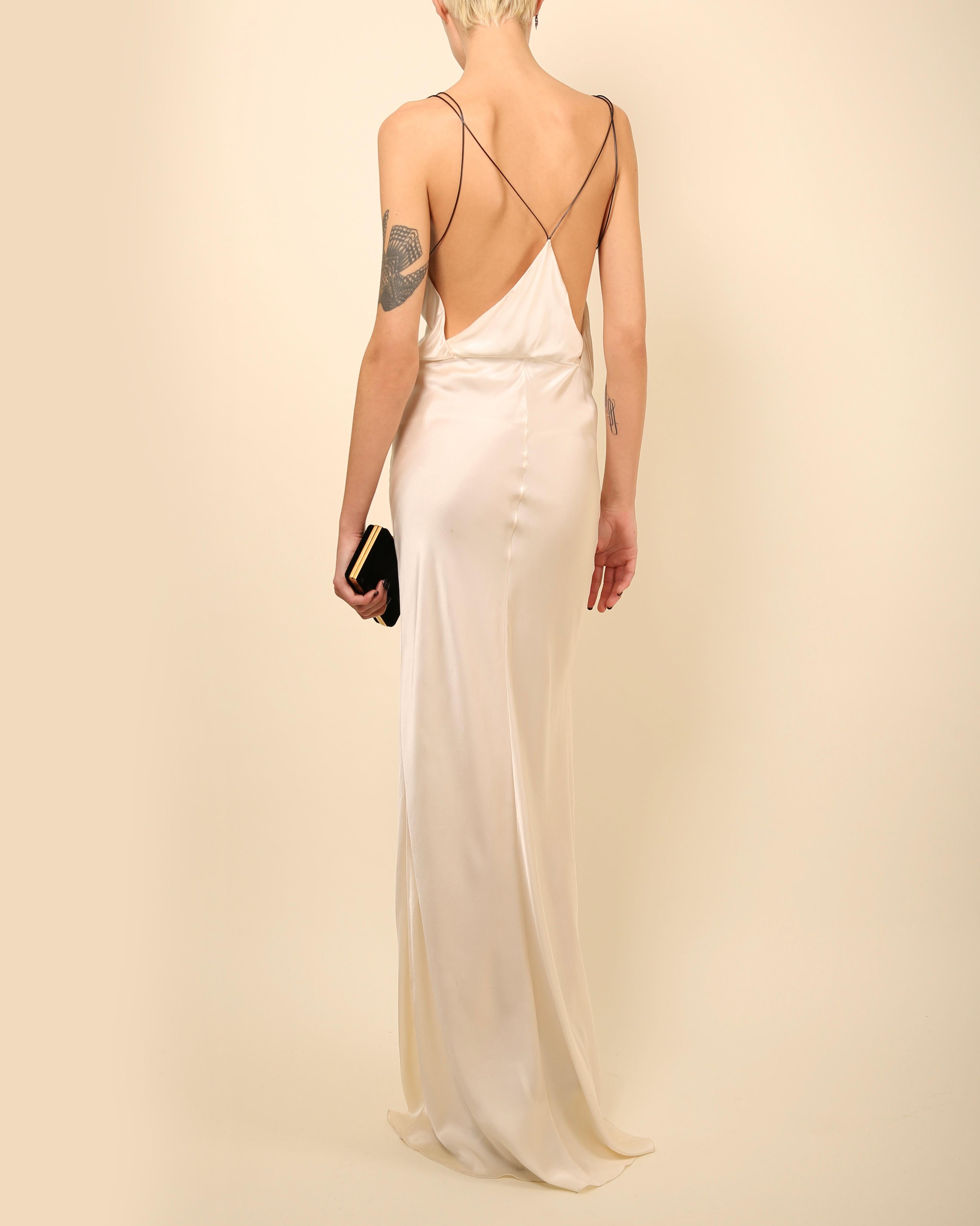 White Jason Wu Ivory black leather strap backless silk maxi slip dress wedding gown For Sale