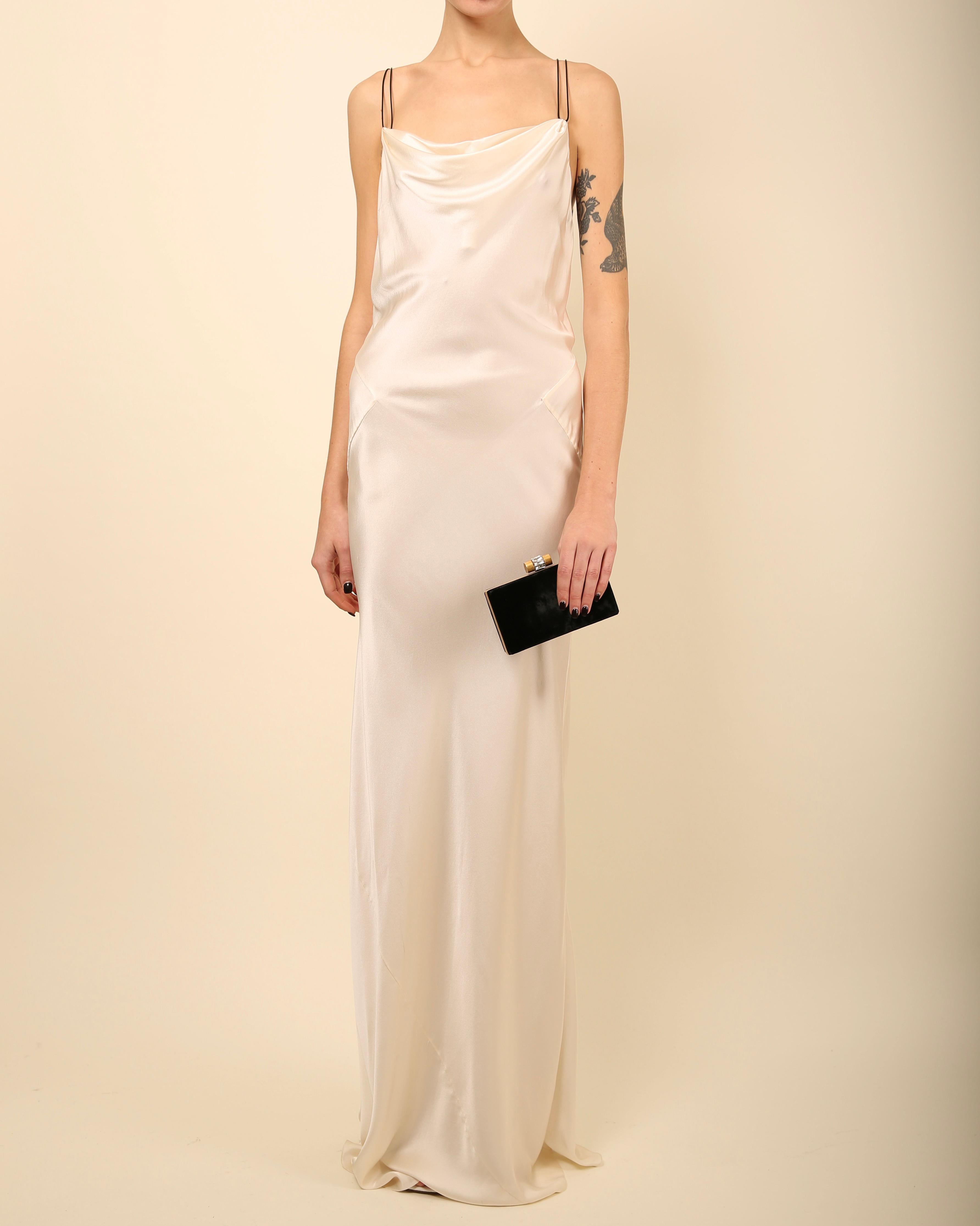 Jason Wu Ivory black leather strap backless silk maxi slip dress wedding gown In Good Condition For Sale In Paris, FR