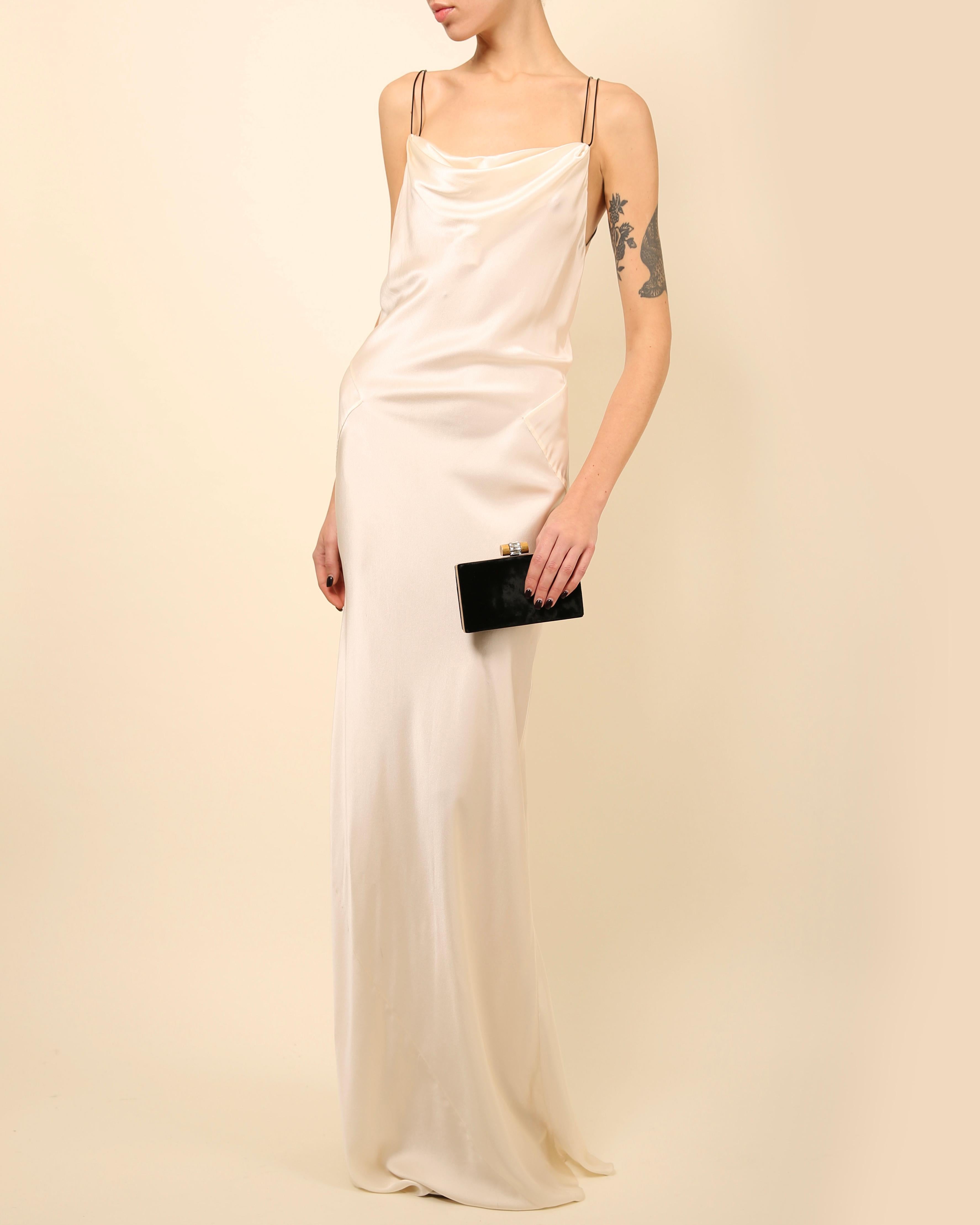Women's Jason Wu Ivory black leather strap backless silk maxi slip dress wedding gown For Sale