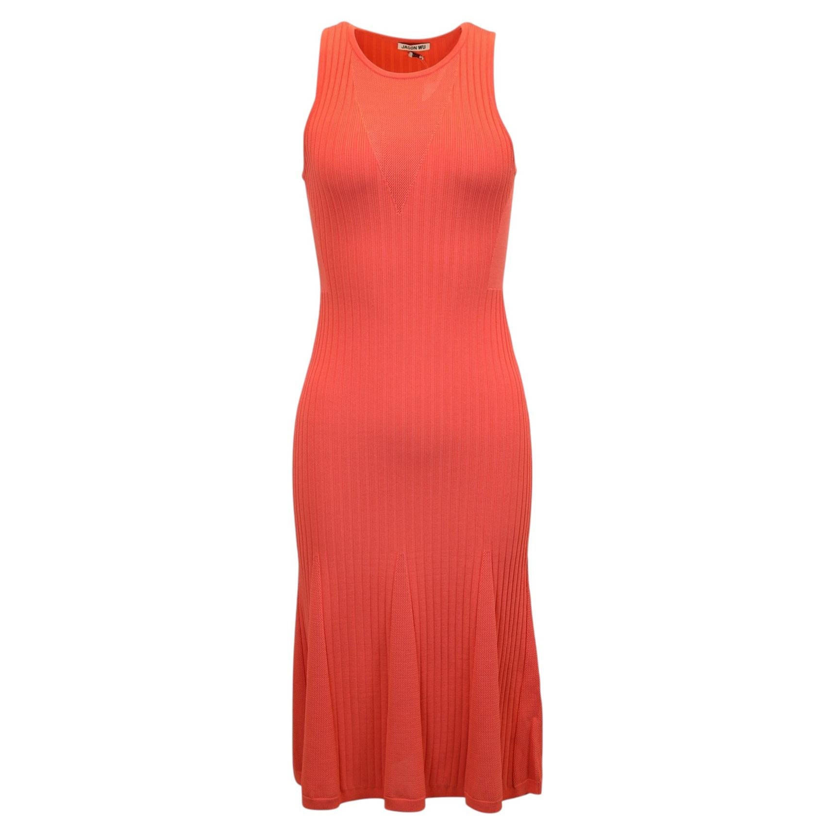 Jason Wu Knitted Sleeveless Maxi Dress in Coral Viscose For Sale