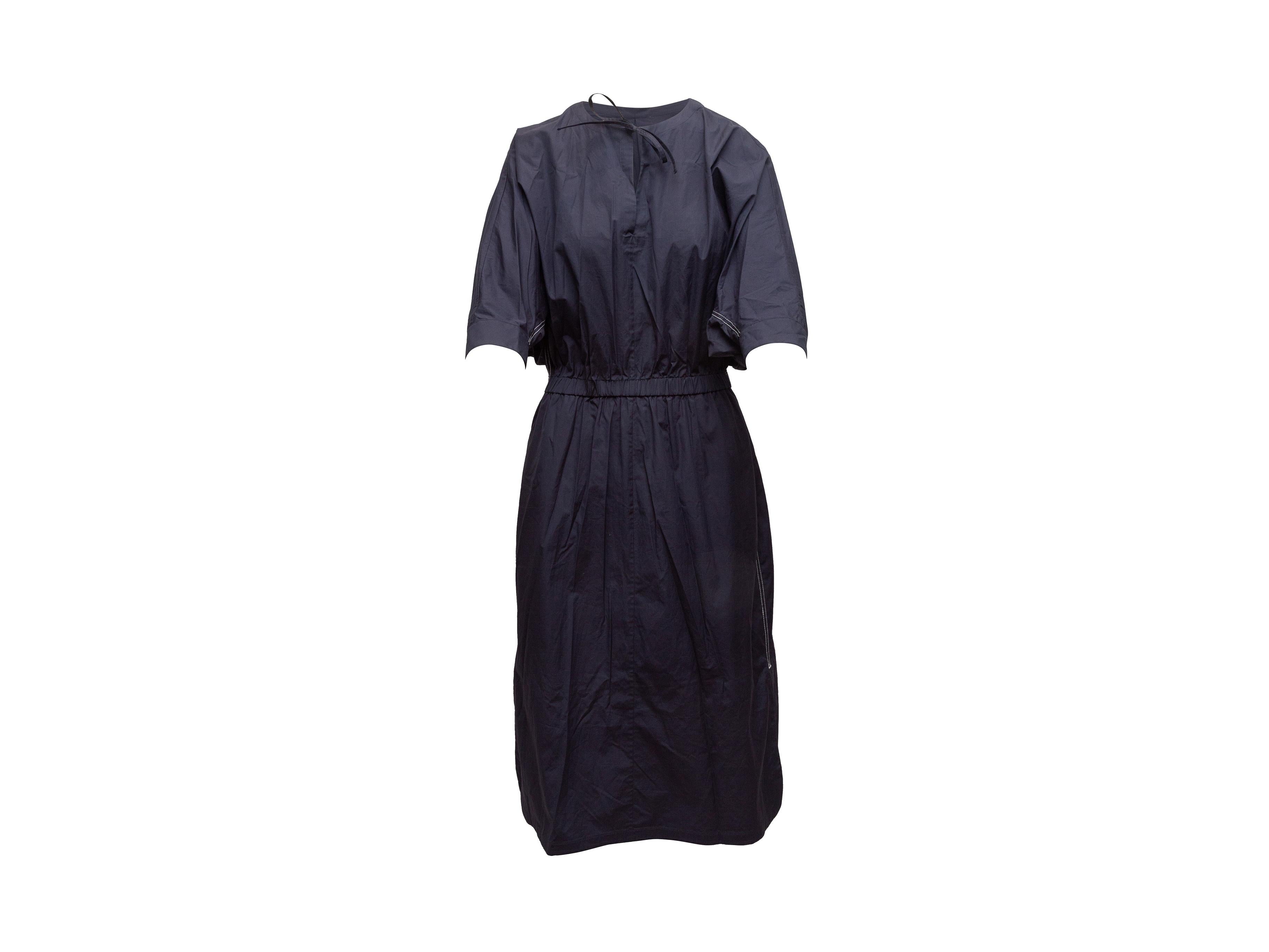 Jason Wu Navy Cotton Three-Quarter Sleeve Dress In Excellent Condition In New York, NY