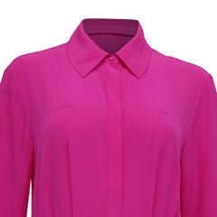 Jason Wu Pleated Long Sleeve Shirt Dress in Pink Silk
