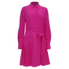 Jason Wu Pleated Long Sleeve Shirt Dress in Pink Silk