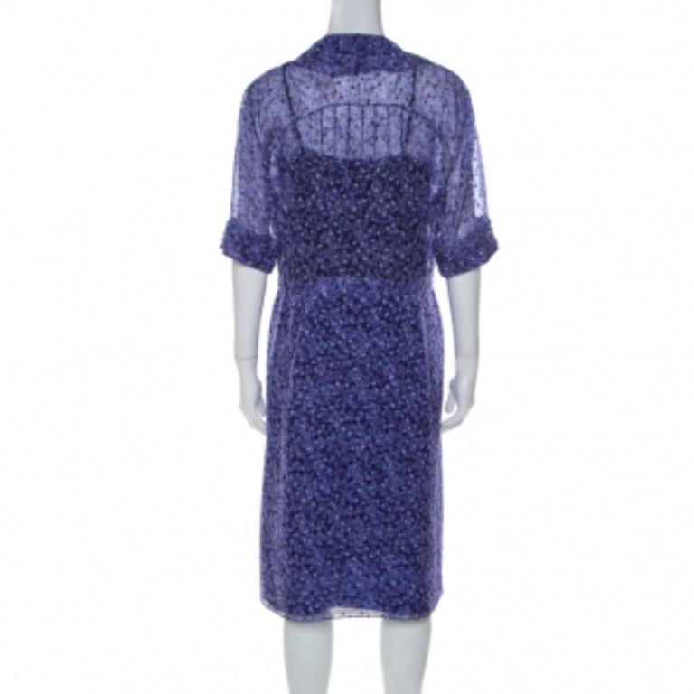 Jason Wu Purple Silk Chiffon Printed Ruffle  Short Dress L Púrpura en venta