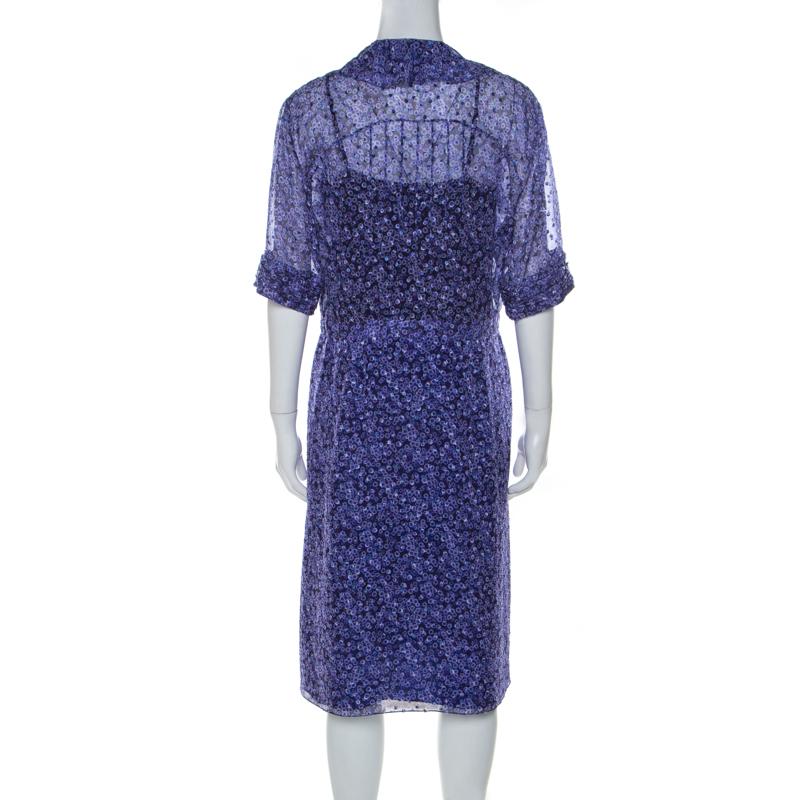 Jason Wu Purple Silk Chiffon Printed Ruffle Short Dress L In Good Condition In Dubai, Al Qouz 2