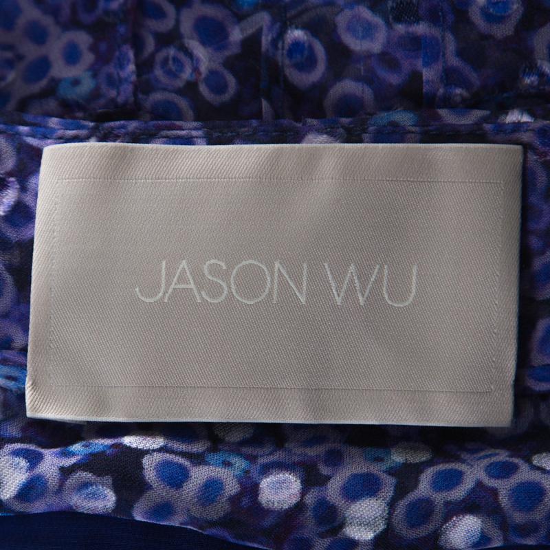 Jason Wu Purple Silk Chiffon Printed Ruffle Short Dress L 1