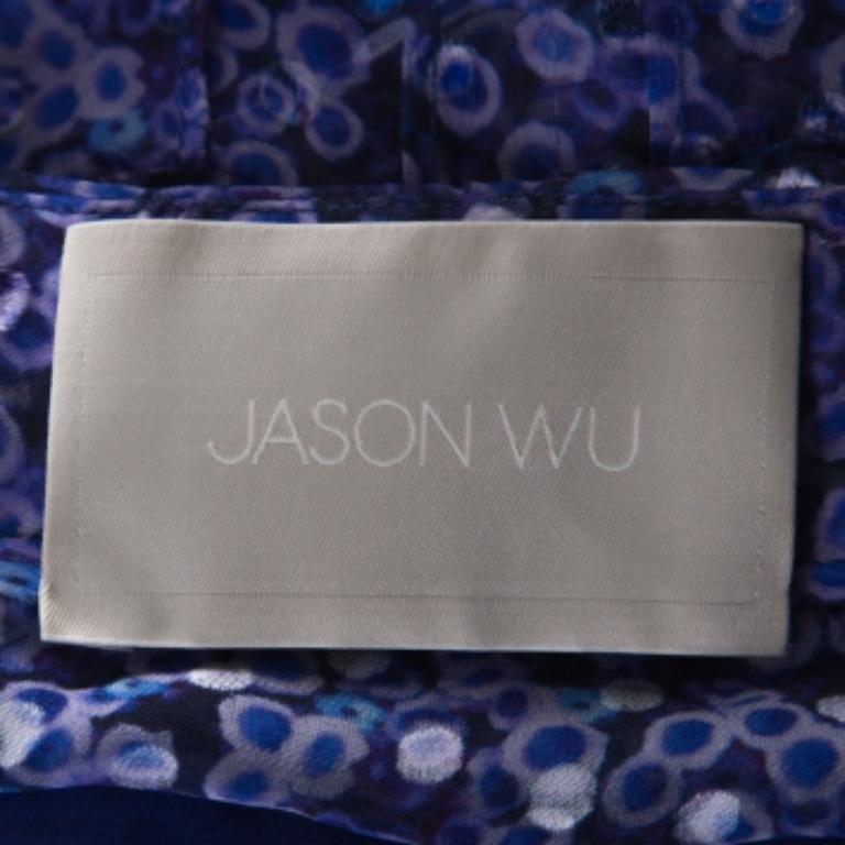 Jason Wu Purple Silk Chiffon Printed Ruffle  Short Dress L en venta 1
