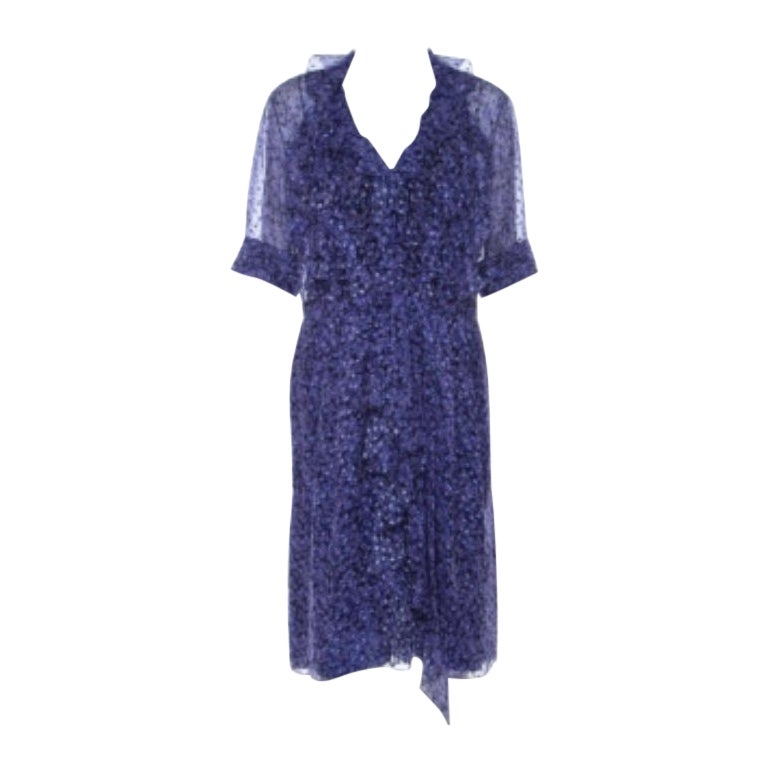 Jason Wu Purple Silk Chiffon Printed Ruffle  Short Dress L