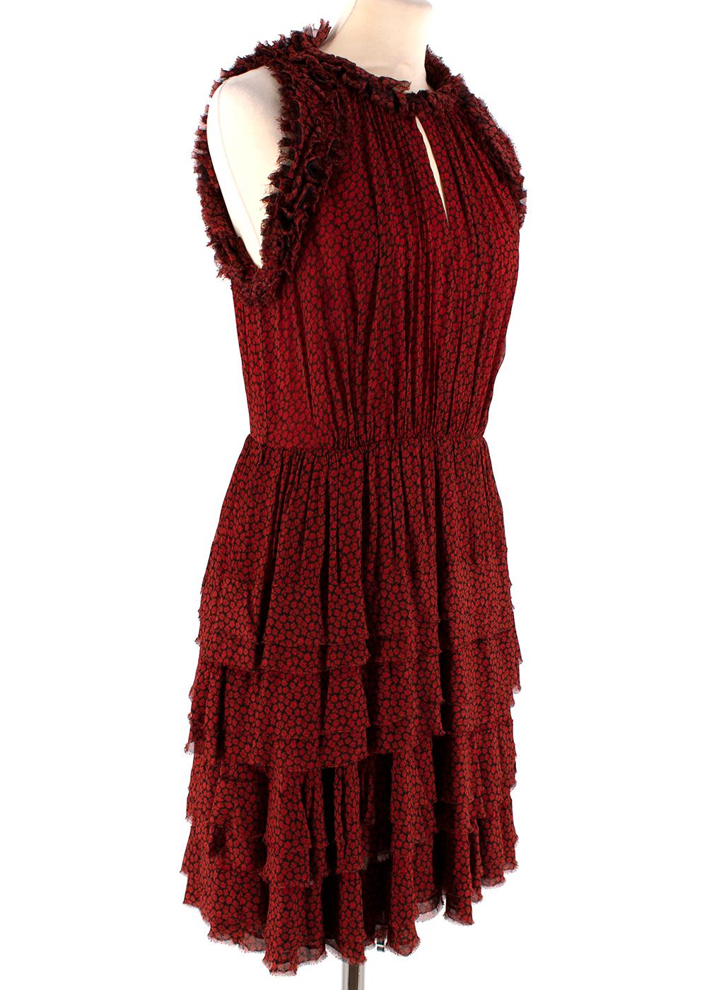 Jason Wu Red & Black Printed Mini Dress

- Ruffle detail at sleeve
- V-Shaped neckline
- Mini Dress 
- Tiered Skirt 
- Side Zip Closure 

Materials 
100% Viscose 
Lining
100% Polyester 

Dry Clean Only 

Made in China 
Measurements are taken laying