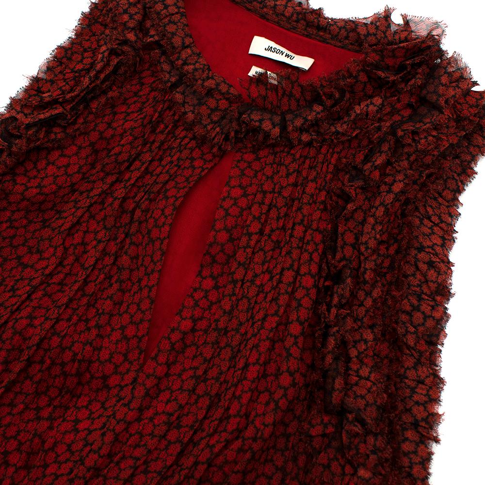 Jason Wu Red & Black Ruffled Printed Mini Dress 4 In New Condition For Sale In London, GB