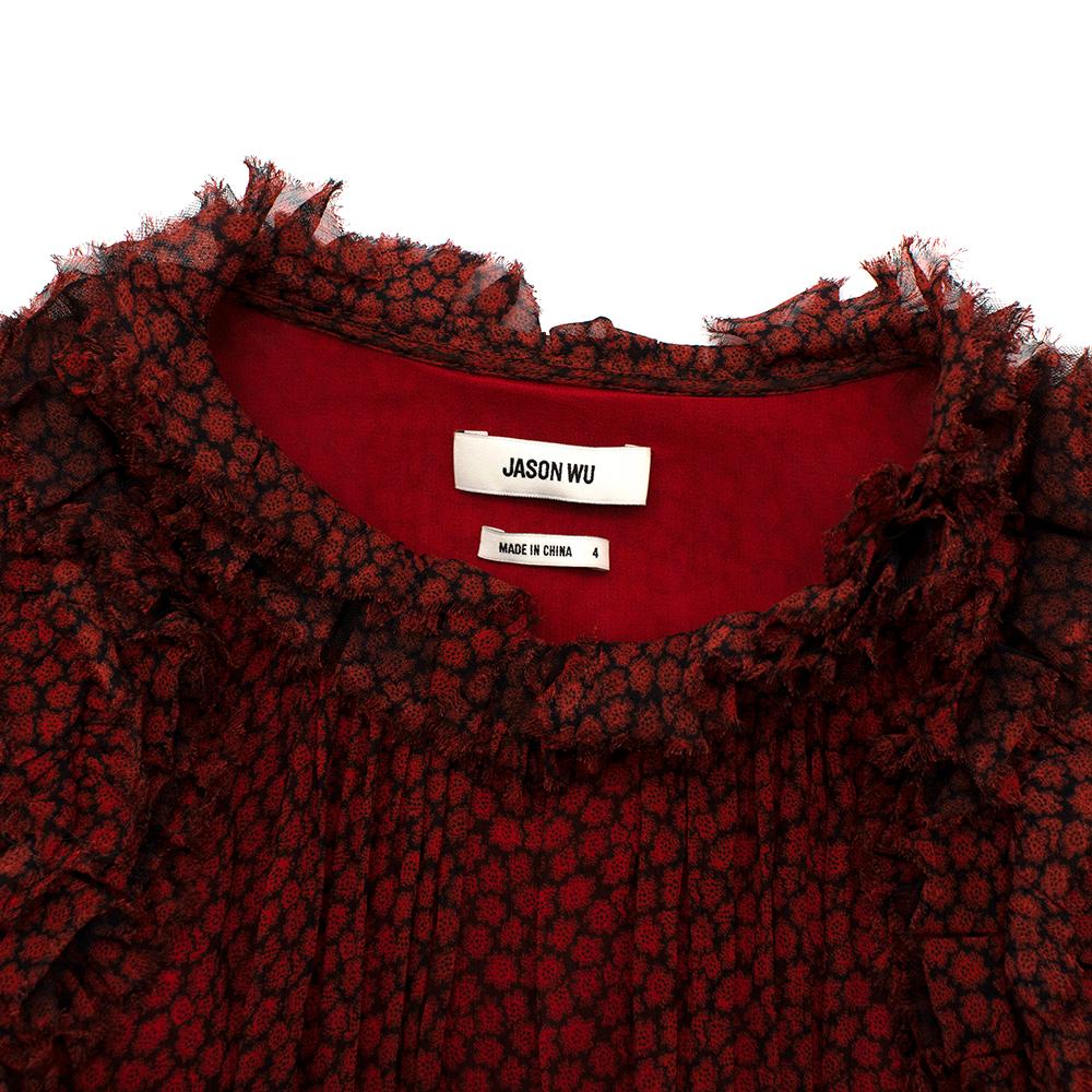 Jason Wu Red & Black Ruffled Printed Mini Dress 4 For Sale 3