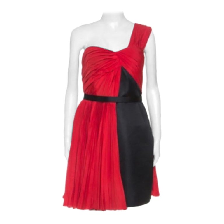 Jason Wu Red Crepe Pleated One Shoulder Dress L
