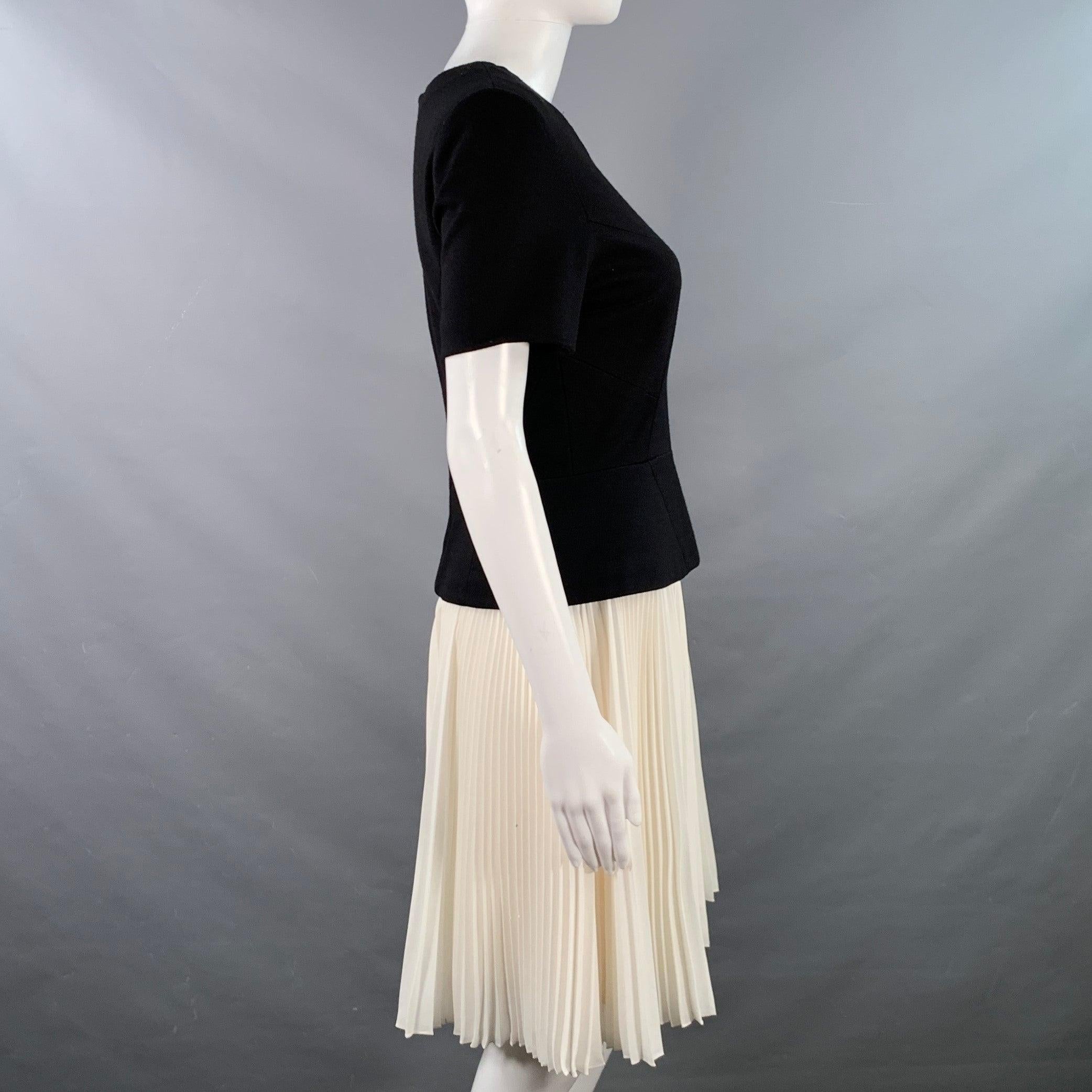 Beige JASON WU Size 6 Black White Color Block Short Sleeve Peplum Pleated Cocktail Dress For Sale