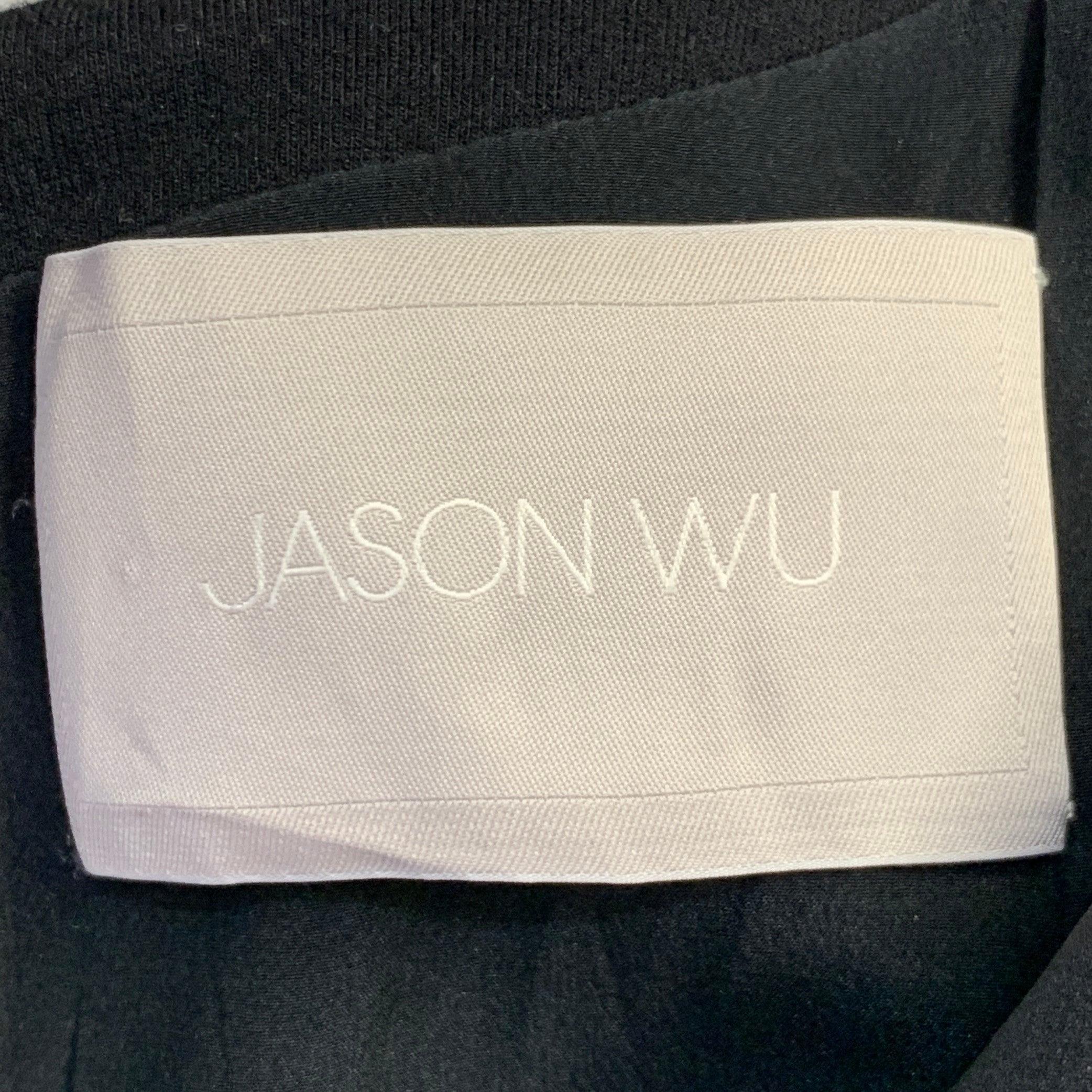 JASON WU Size 6 Black White Color Block Short Sleeve Peplum Pleated Cocktail Dress For Sale 3