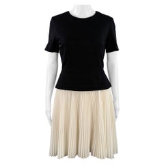 Jason Wu Size 6 Black White Color Block Short Sleeve Peplum Pleated Cocktail Dress