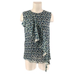 JASON WU Size 6 Blue, White & Black Silk Floral Blouse