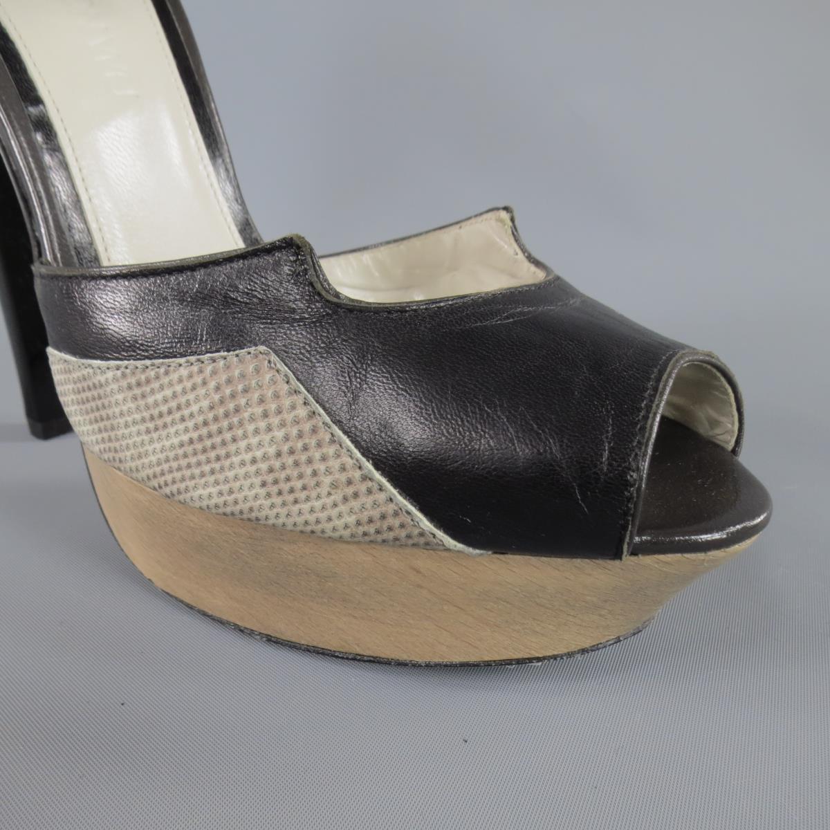 Women's JASON WU Size 8 Black & Gray Leather Platform Snake Skin Platform Heels For Sale
