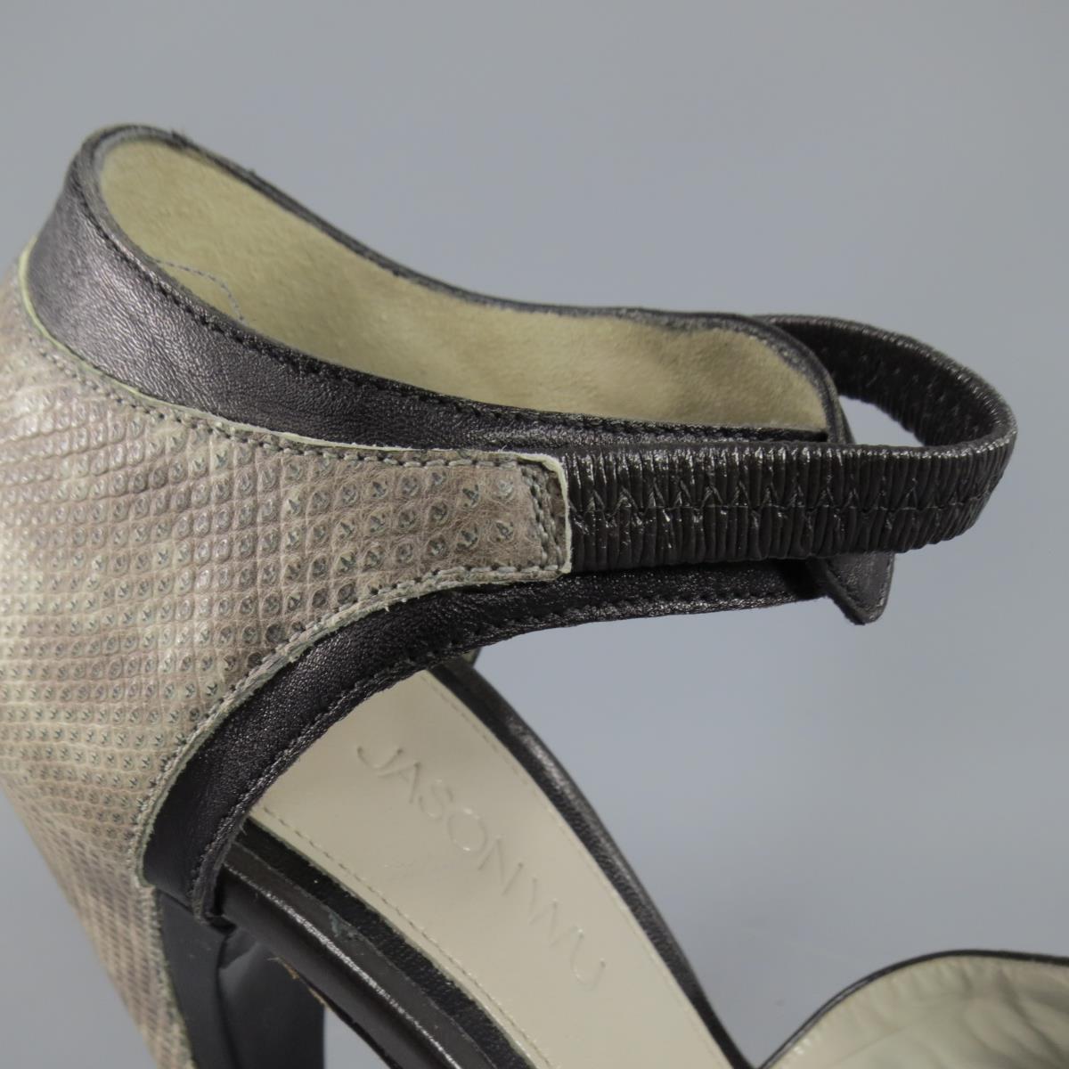 JASON WU Size 8 Black & Gray Leather Platform Snake Skin Platform Heels For Sale 2