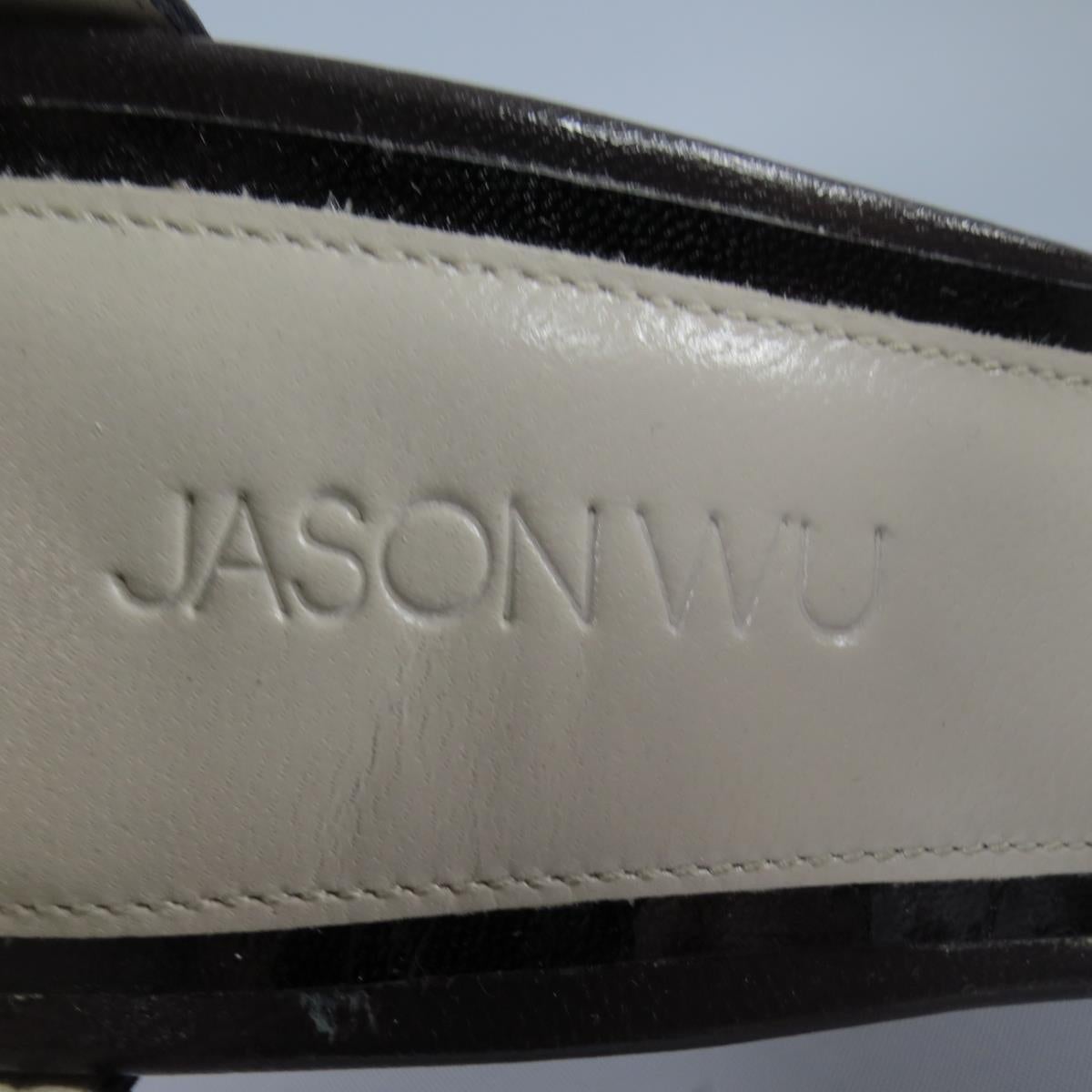 JASON WU Size 8 Black & Gray Leather Platform Snake Skin Platform Heels For Sale 3