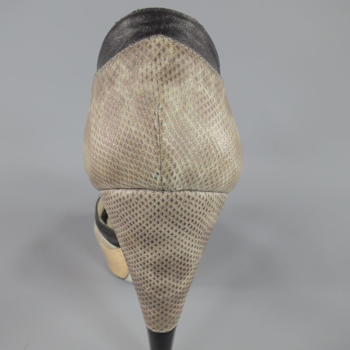 JASON WU Size 8 Black & Gray Leather Platform Snake Skin Platform Heels For Sale 4