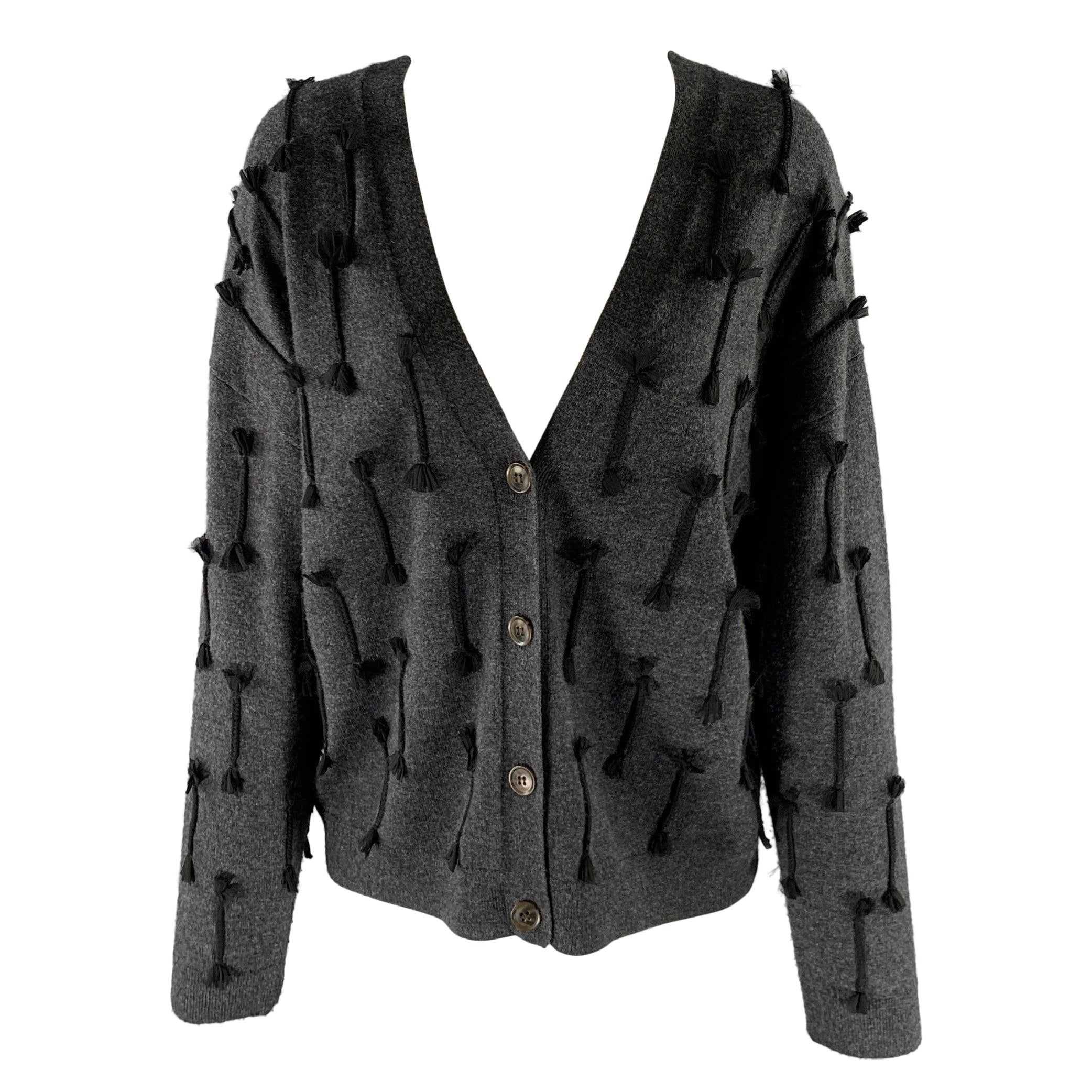 JASON WU Size M Grey Black Wool Tassel Cardigan For Sale