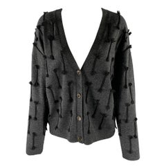 JASON WU Cardigan con nappe in lana grigia e nera taglia M