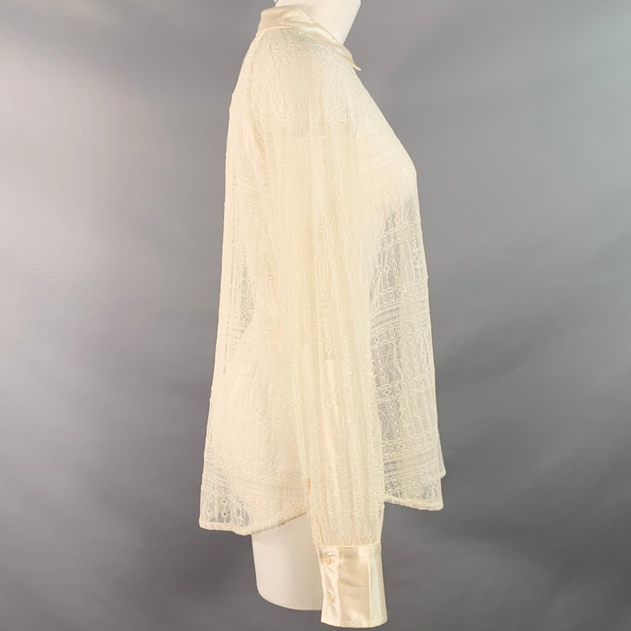 JASON WU Size S Beige Polyester Lace Raglan Sleeve Button Up Shirt In Good Condition For Sale In San Francisco, CA