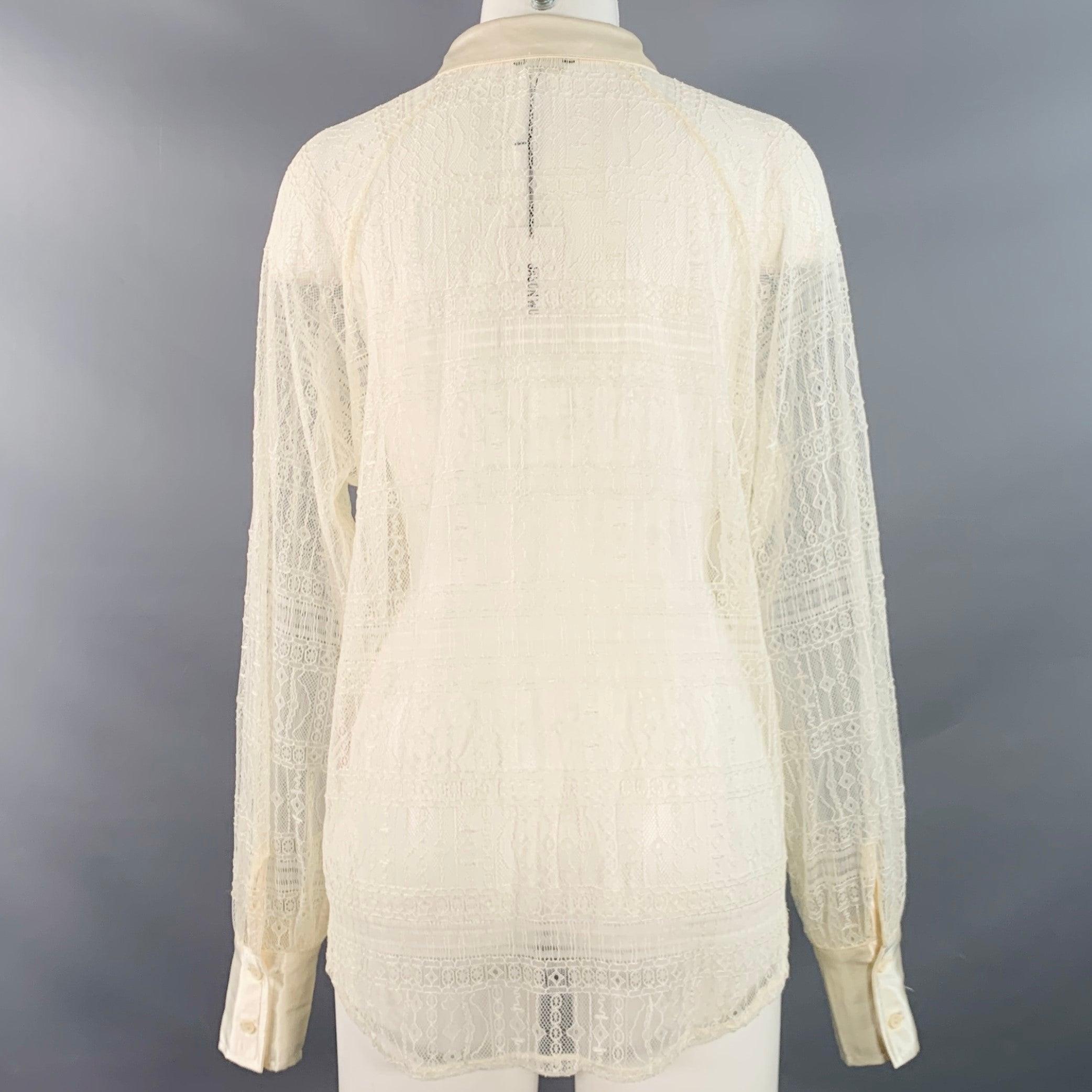 Women's JASON WU Size S Beige Polyester Lace Raglan Sleeve Button Up Shirt For Sale
