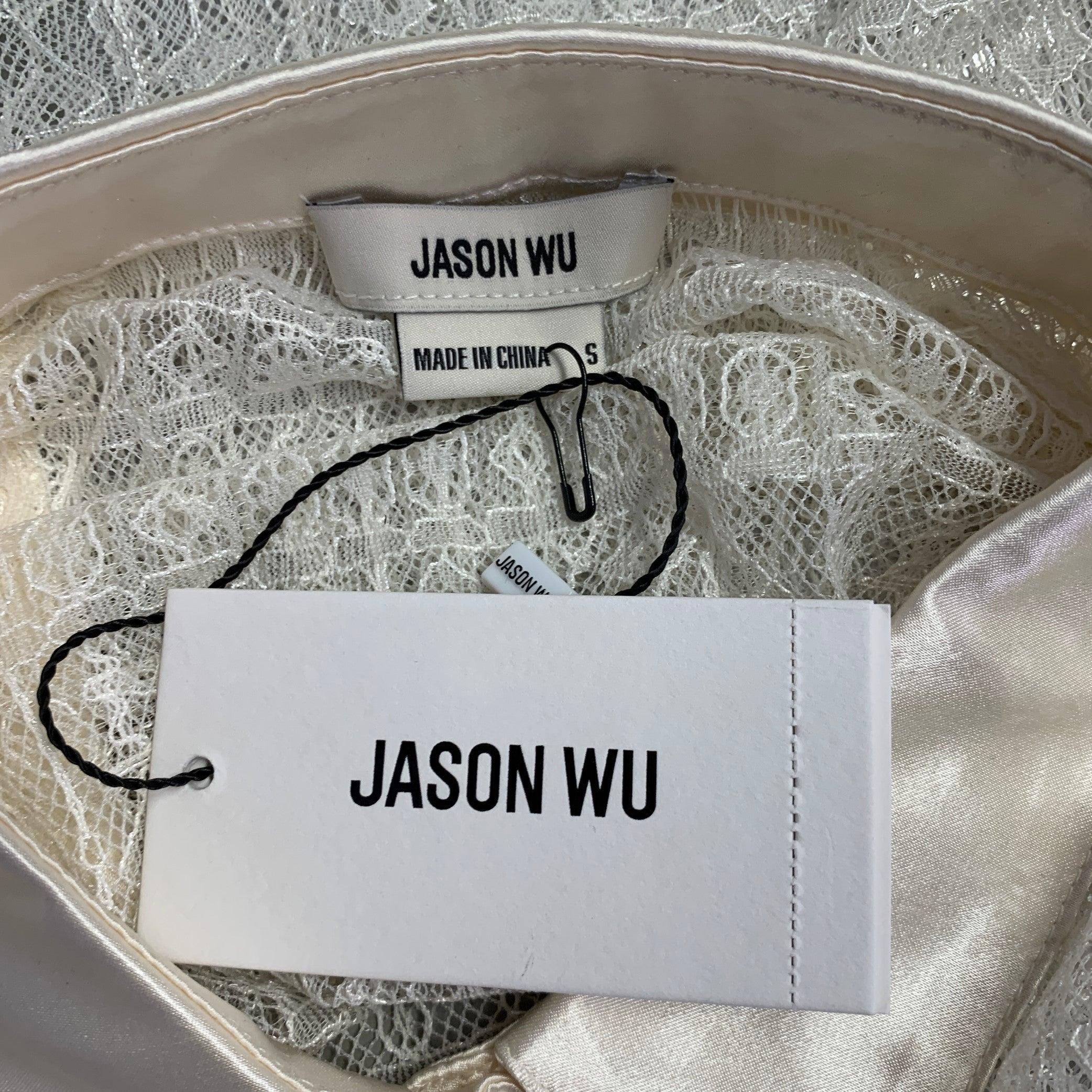 JASON WU Size S Beige Polyester Lace Raglan Sleeve Button Up Shirt For Sale 3