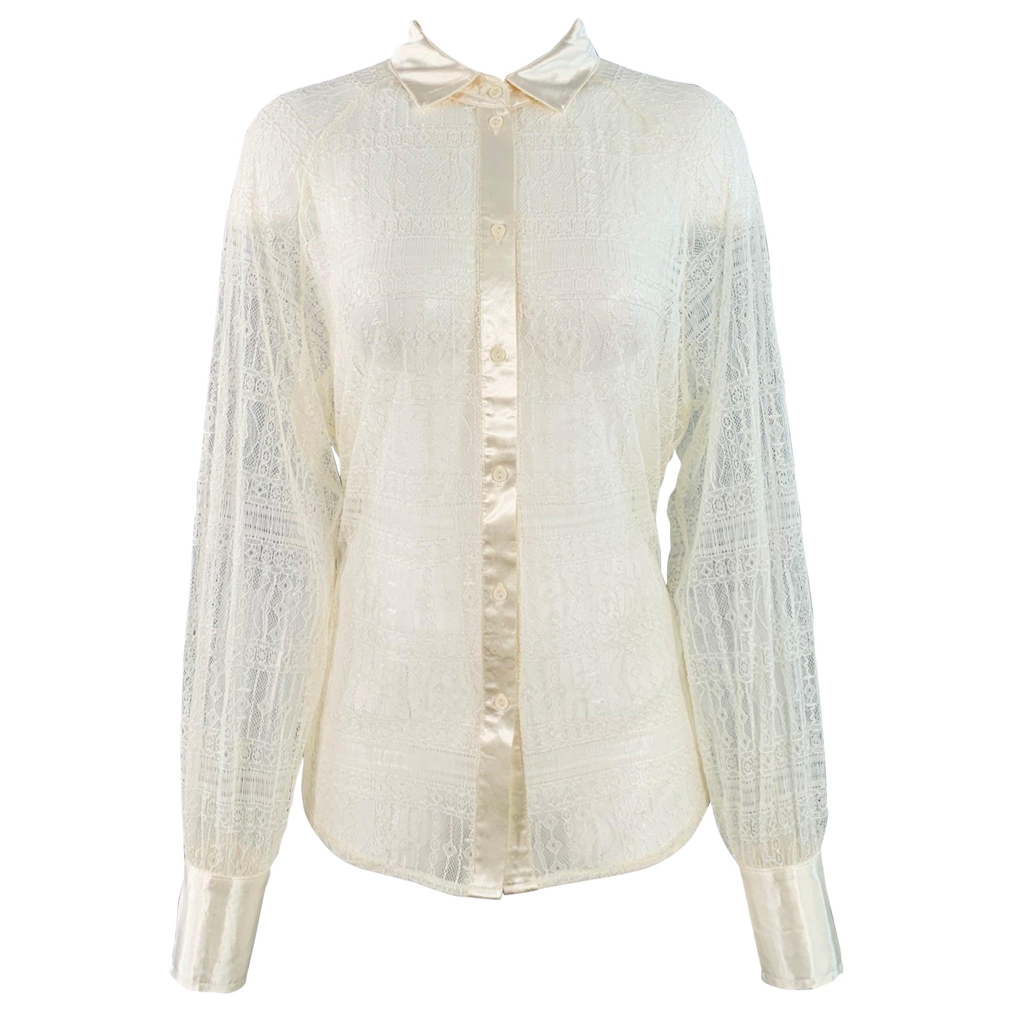 JASON WU Size S Beige Polyester Lace Raglan Sleeve Button Up Shirt For Sale