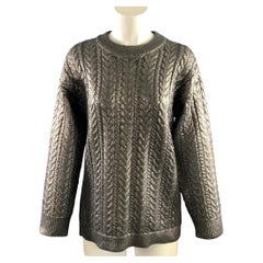 JASON WU Maglione da donna taglia S, grigio, in misto poliestere, effetto metallizzato, con collo rotondo