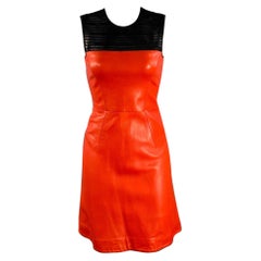 JASON WU Size XS Red Black Leather Color Block Sleeveless Mini Cocktail Dress