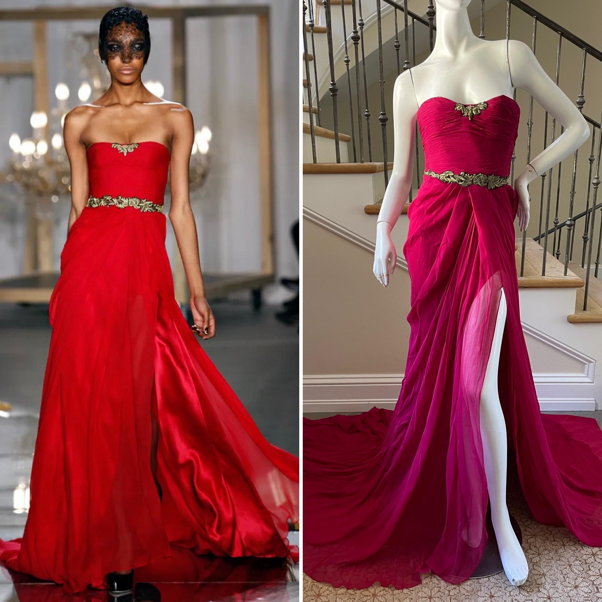 Jason Wu Spring 2011 Dramatic Strapless Red Evening Dress with Train
This is so elegant, they don't make them like this anymore.
Lined in silk, please use the zoom feature to see all the details.
Size XS
 Bust 30