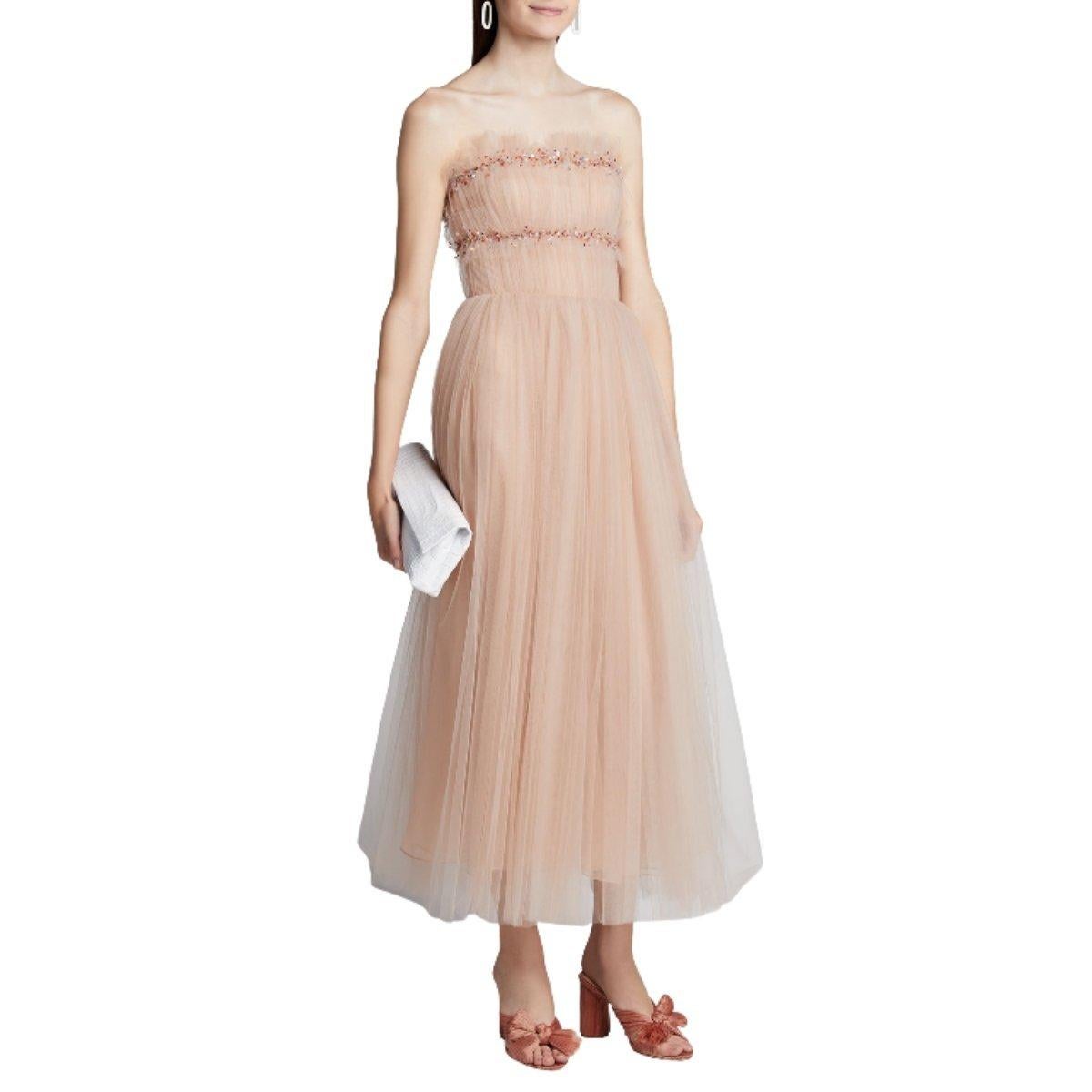 strapless tulle midi dress