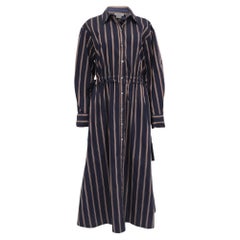 Jason Wu Striped Long Dress in Navy Blue Cotton