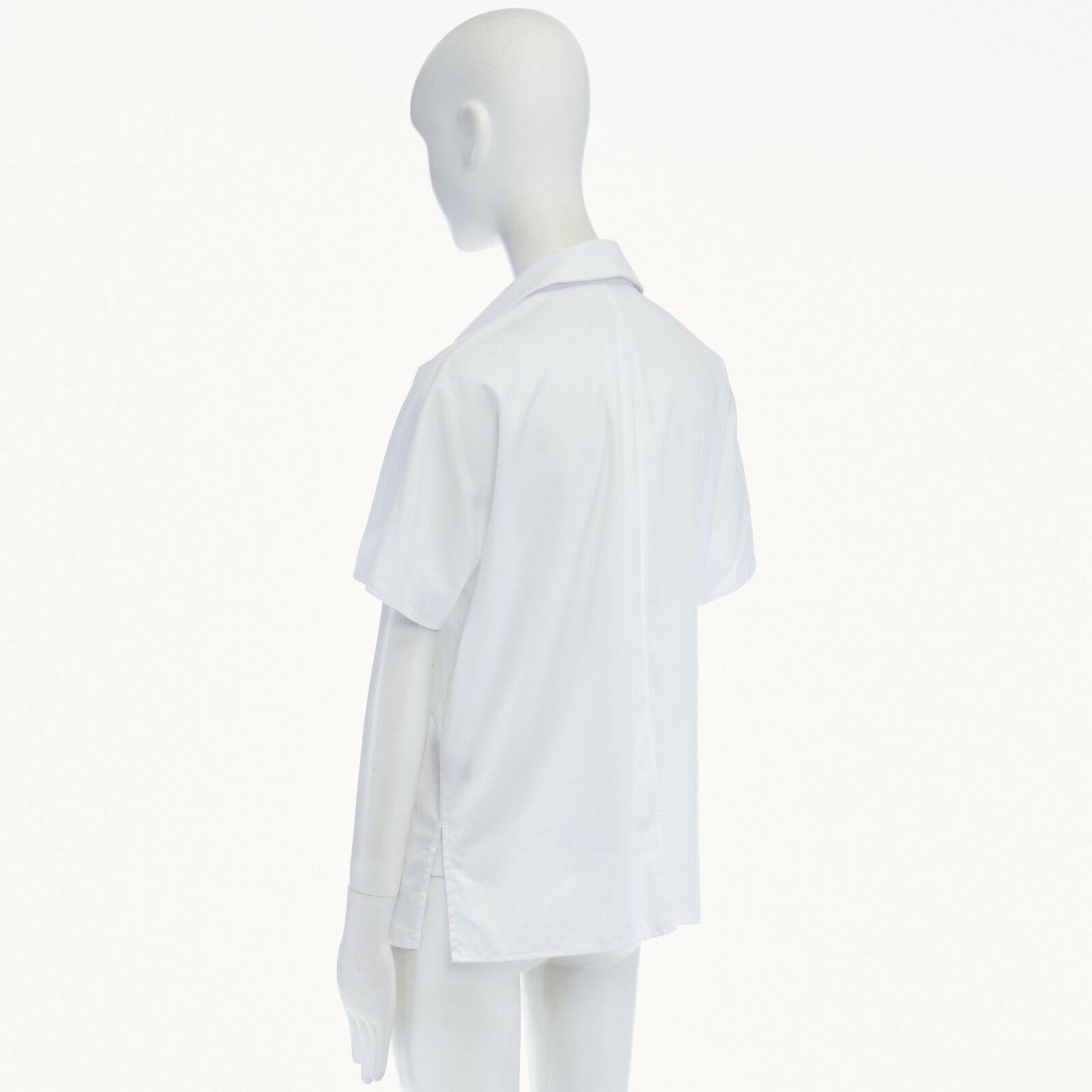 Gray JASON WU white cotton rounded shoulder short sleeve single pocket shirt top US6