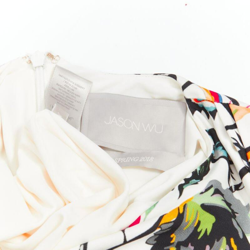 JASON WU white tropical floral print twist draped viscose dress M en vente 5