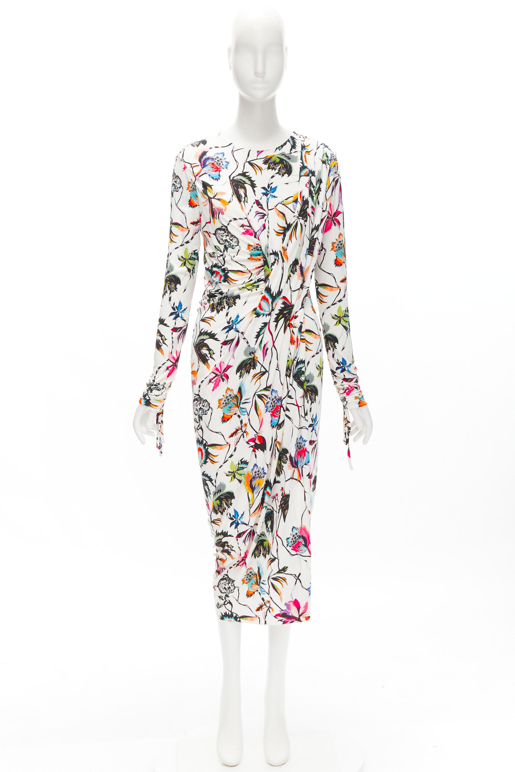 JASON WU white tropical floral print twist draped viscose dress M For Sale 5