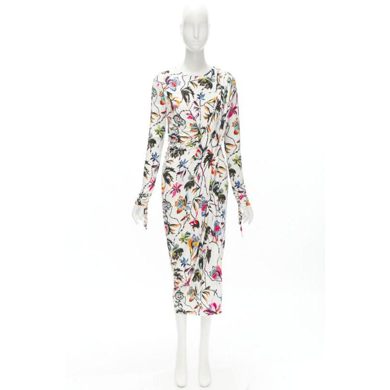 JASON WU white tropical floral print twist draped viscose dress M en vente 6
